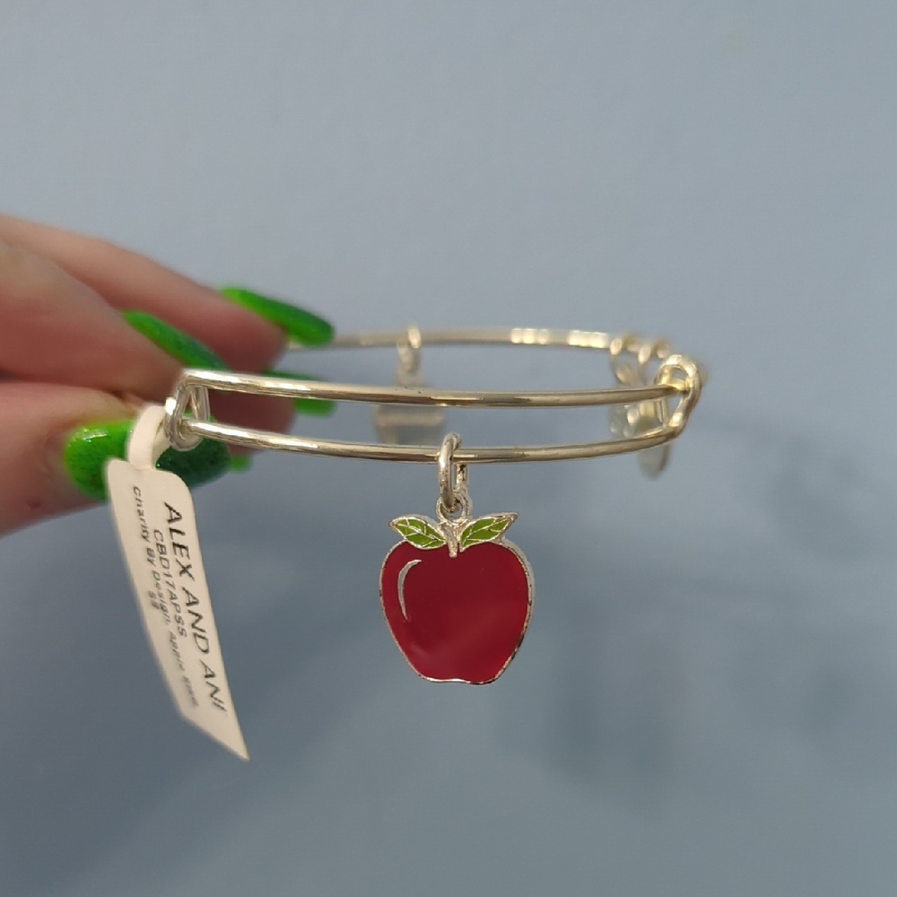 Alex and Ani Silver Red Apple Charm Bracelet